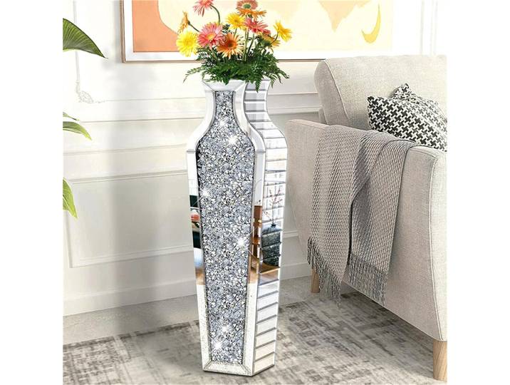 Grand vase de sol de luxe, vases miroir effet diamant écrasé, 68 cm de haut, vase pour fleurs séchées