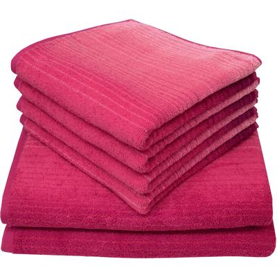 Handtuch Set DYCKHOFF "mit Farbverlauf", pink, 6 Stk., Walkfrottee, Walkfrottee, Obermaterial: 100% Baumwolle, Handtuch-Sets, mit Farbverlauf;4 Handtücher (50x100cm), 2 Duschtücher (70x140cm)