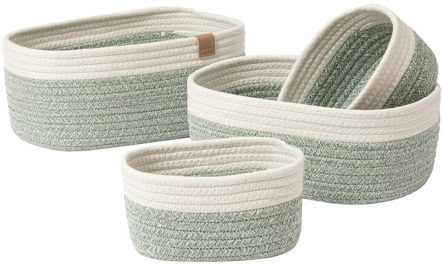 Luxento Set van 4 Opbergmanden van Touw in Wit Schelp en Groen Klimop