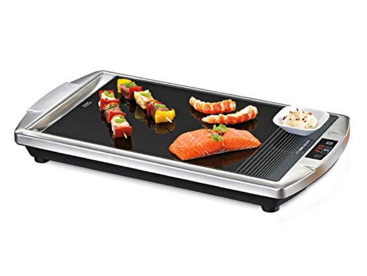 ROMMELSBACHER CERAN® Grill CG 2308/TC - Made in Germany, SCHOTT CERAN® Grillfläche, Temperatur von 80-280 °C einstellbar, LED-Display, Touch Control, Fettablaufrinne, Edelstahlgehäuse