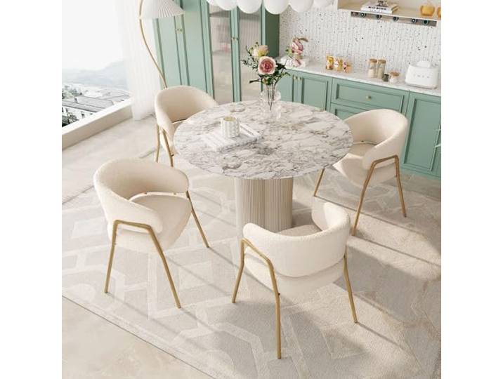 FAYICIC Weißer Esszimmerstuhl Moderner Lamm Samt Spraygold Esszimmerstuhl in Gold-Finish (4 st),mit Goldene Beine (4)