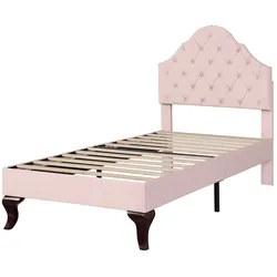 Polsterbett 90x200 cm aus Samt mit höhenverstellbarem Kopfteil – modernes Design und hohe Stabilität Pink