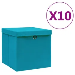 vidaXL Aufbewahrungsboxen, 28x28x28 cm, Vliesstoff, mit Deckeln, babyblau, 10 Stück