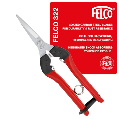 FELCO oogst- en leesschaar nr. 322 voor fruit, bloemen en groenten, compact met stalen handvat en recht verchroomd blad, lengte: 190 mm
