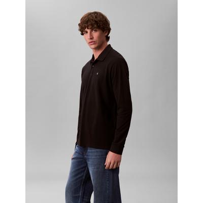 Langarm-Poloshirt CALVIN KLEIN, Herren, Gr. L, schwarz, Piqué, Obermaterial: 100% Baumwolle, unifarben, regular fit normal, Rundhals, eingesetzt angesetztes Bündchen, Shirts, Regular fit mit Rundhalsausschnitt