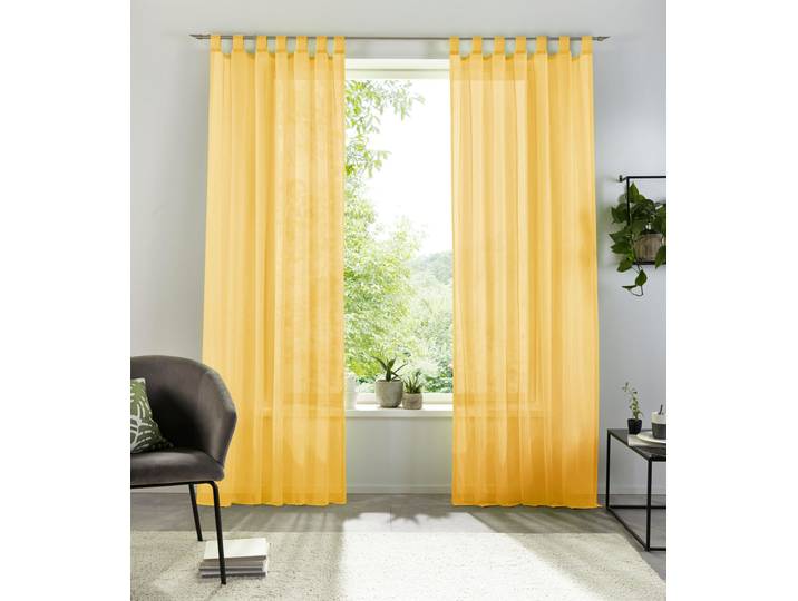 Gardine GOODPRODUCT XANA mit Schlaufen, Topseller Gr. 2, gelb, B:145cm H:175cm, Voile, Polyester, Gardinen, Gardine, Bestseller, einfarbig, 1 Schal, pflegeleicht, preiswert