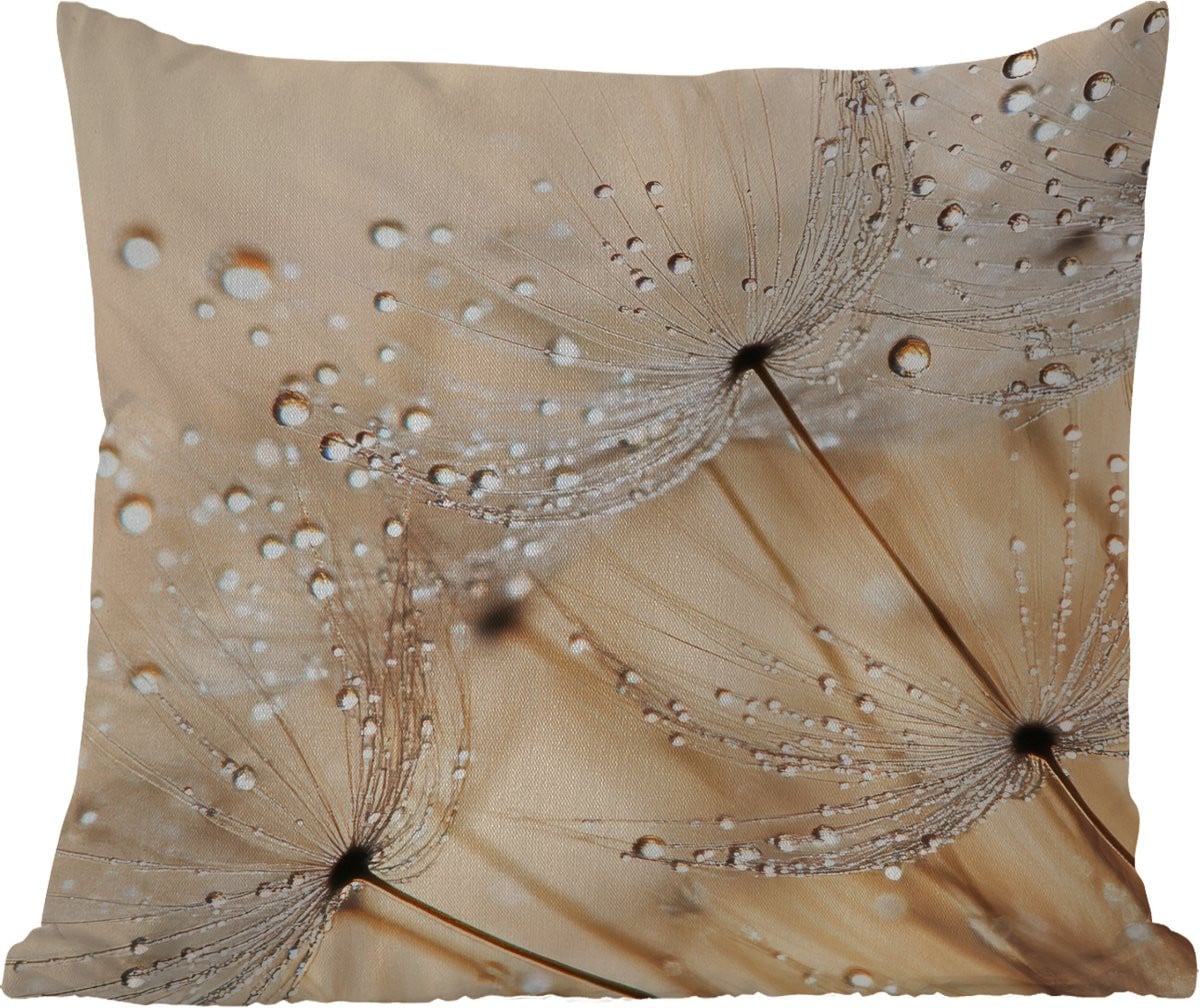PillowMonkey Sierkussen Buiten Paardenbloem Abstract Natuur Beige 60x60 cm Weerbestendig