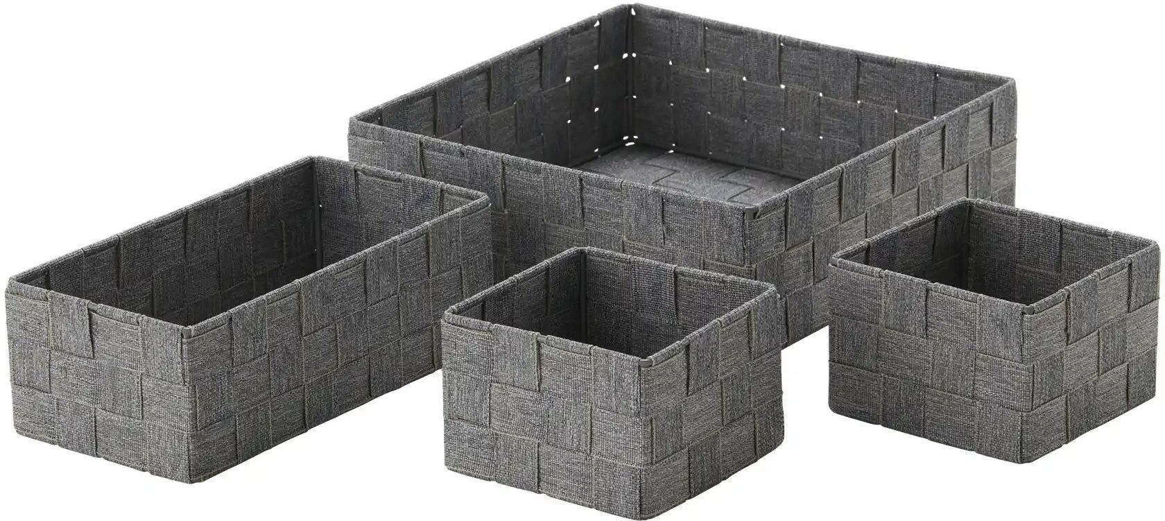 HOME STORY Aufbewahrungskorb  4er-Set   ¦ grau ¦ Polyester,Metall ¦ Maße (cm):