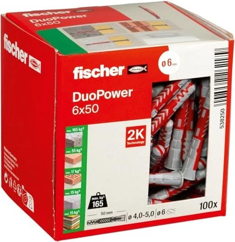 fischer DuoPower 6x50 2K Universaldübel-Sortiment Ø 6 mm x 50 mm, 100 Stück