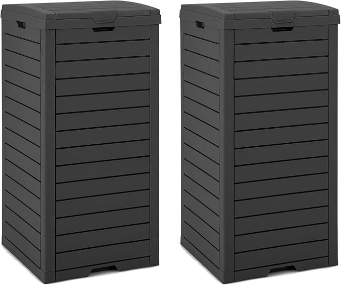 Mülleimer mit Deckel, 118 L, Mülltonne Abfalltonne Garten, mit ausziehbarer Flüssigkeitsschale & Griff, wasserdichter Müllbehälter Outdoor, für Veranda, Hinterhof, Terrasse (2 Pack-Schwarz)