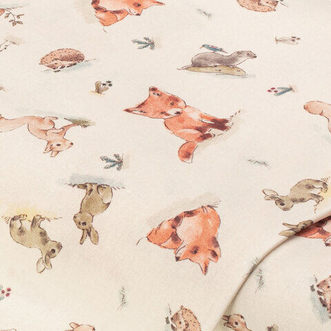 Baumwollstoff "Fuchs & Freunde", natur-color
