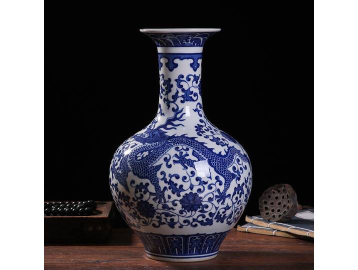 Grand vase en céramique de Jingdezhen, porcelaine chinoise bleue et blanche, style antique pour salon, vase pour arrangement floral domestique, H