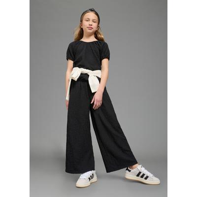 Shirt & Hose KIDSWORLD "2tlg Set: Carmenshirt+Hose", Mädchen, Gr. 116, schwarz, Jersey, Obermaterial: 98% Polyester, 2% Elasthan, unifarben, KOB Set-Artikel, Ganzes Outfit: Shirt mit Raglanärmeln und Hose