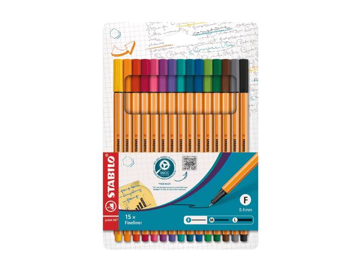 STABILO point 88 - Fineliner - Verpakking van 15 - Assortiment Kleuren