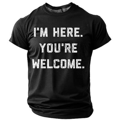 Herren Grafik T-Shirt Kurzarm 'Ich bin hier. Gern geschehen.' Humorvolles Lifestyle Statement Tee