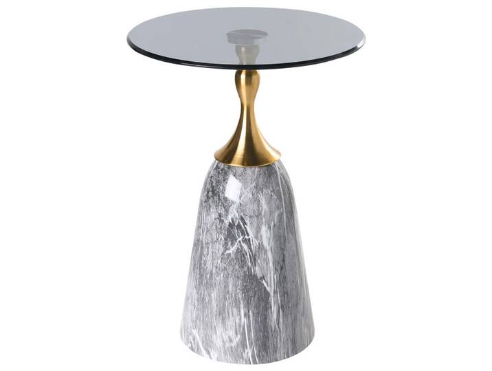 Beliani Beistelltisch Sicherheitsglas Grauer Marmor Carter, Metall, Rund, 40x55x40 cm, Wohnzimmer, Wohnzimmertische, Beistelltische