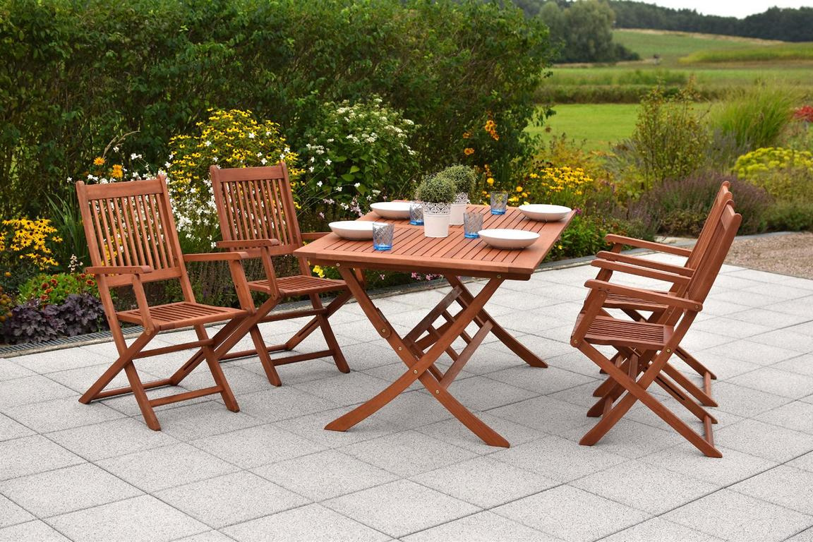 MERXXHANDELS Rio Set 5tlg 4 Sessel Klapptisch 160x90cm Eukalyptus 16928779