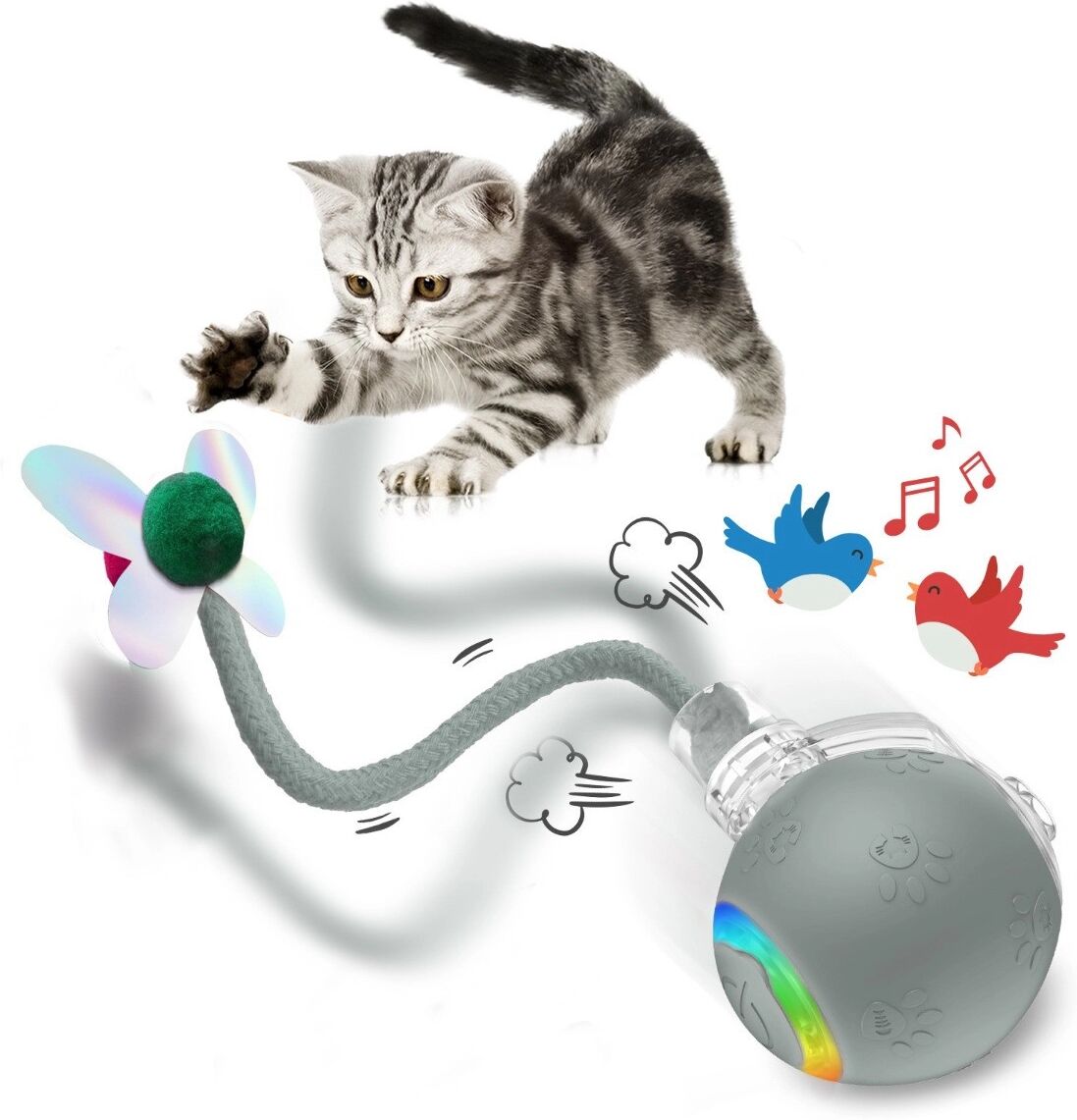 INF Intelligenter elektrischer Haustierball mit Vibrationsaktivierung, automatischem Rollen und Type-C-Ladung Grau
