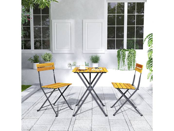 Outsunny Ensemble Repas 3P Teck Table et Chaises Pliantes Terrasse