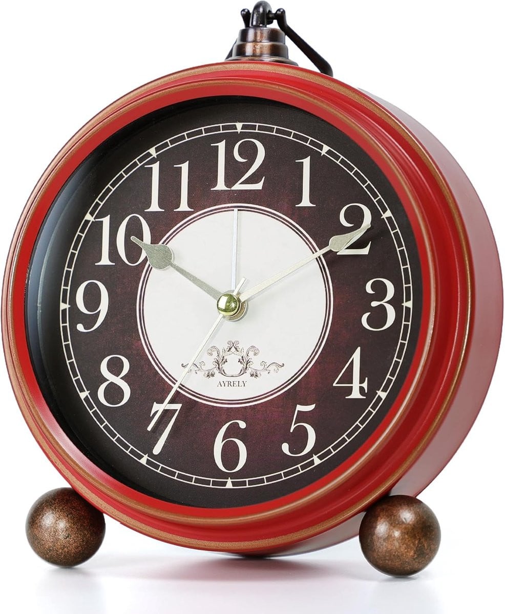 SnelShoppen Vintage Analoge Alarmklok - Rood-Zwart - Metaal - Diameter: 13,5 cm