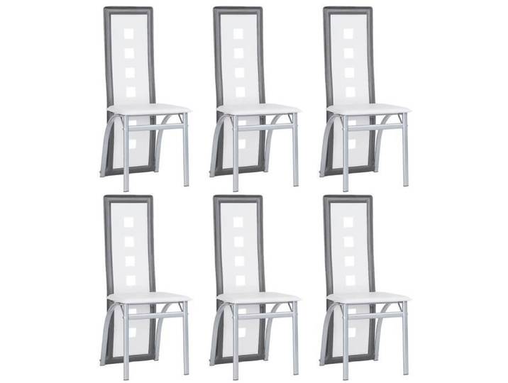 Chaises Simili Blanc et Gris - Design Contemporain - 6 pcs