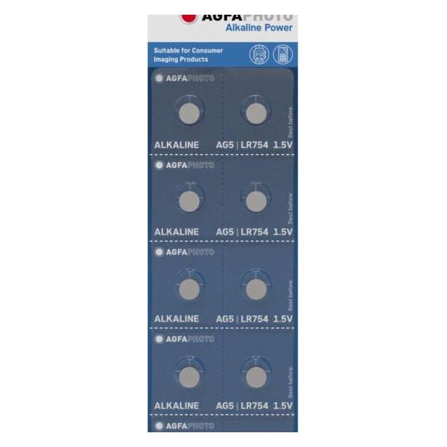 Agfaphoto button alkaline batteries 1.5V, LR48-LR754-AG5-393, blister pack of 10 pieces (10 Stk., LR48) (41917298)