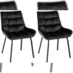 Proregal CHEFGASTRO 2er-Set Esszimmerstuhl HOUSTON Samt HxBxT 84x58x57cm Schwarz Küchenstuhl