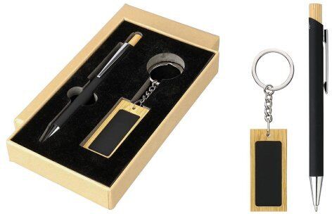 Set regalo penna e portachiavi in alluminio e bamboo zara Personalizzate o neutre Promosolution