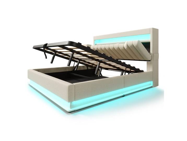 Lit double en lin beige 180x200 cm