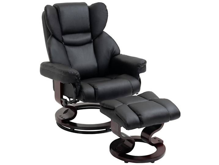 Redom Relaxsessel-Set mit Hocker Kunstleder, 360° drehbar 80/79/100 cm Schwarz, Metall, 79x100x80 cm, Wohnzimmer, Sessel, Relaxsessel