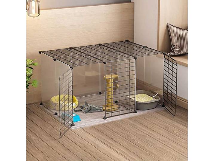TXGJWRA Katzenkäfig – Katzenkäfig, Laufstall, Katzengehege, Frettchenkäfig, Hundekäfige für kleine Hunde, Innenkäfige, abnehmbare Metall-Katzenkäfige, leicht zu reinigen, großer Übungsplatz I, Schwarz