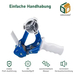 BB-Verpackungen GmbH 1 x Klebebandabroller Profi stabile Profiausführung verstellbare Rollenbremse für leises Abrollen von Klebeband 75 mm BB-Verpackungen