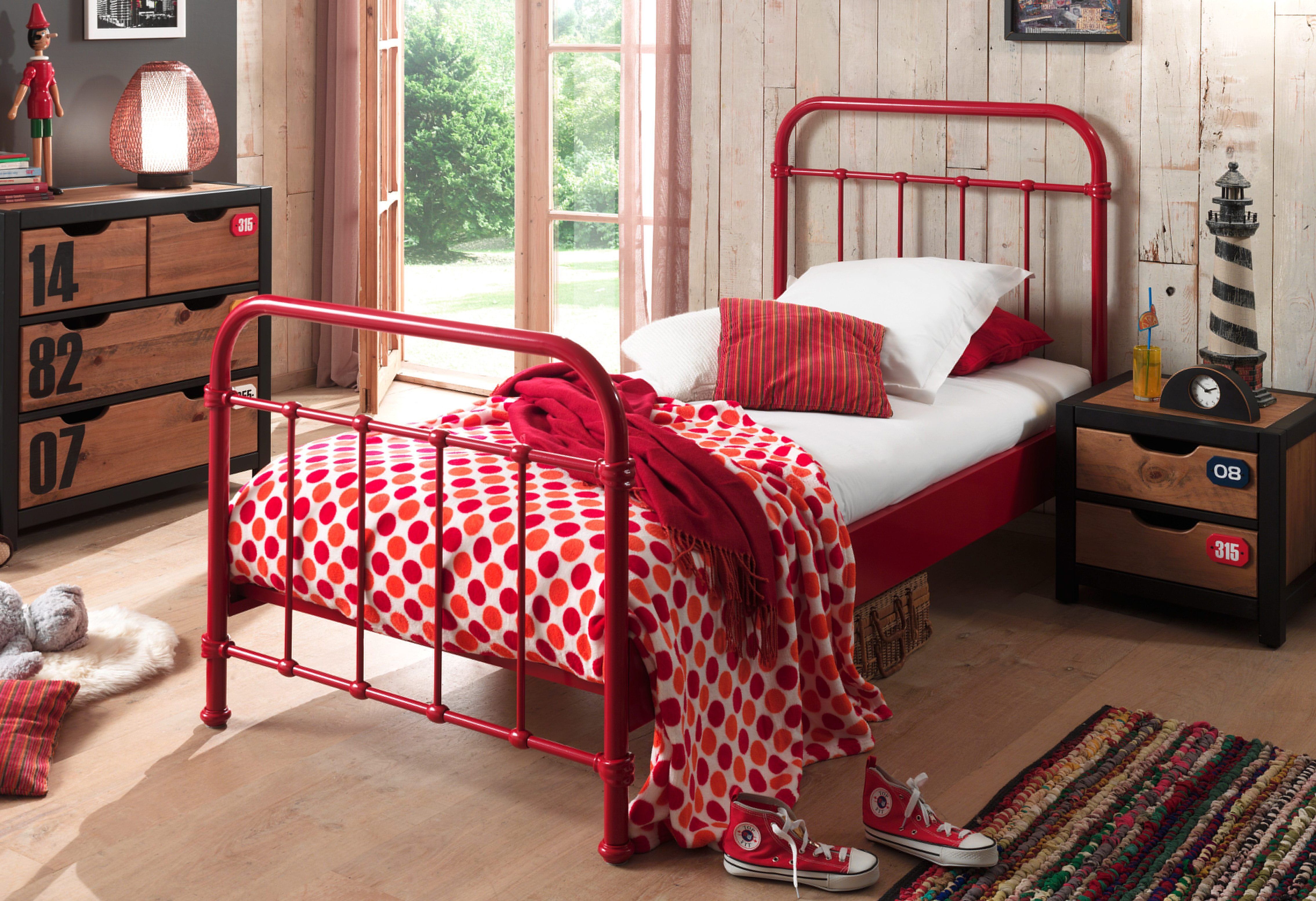 Einzelbett VIPACK "New York, Bettgestell Metall, pulverbeschichtet, in zeitlosem Design", rot, B:95cm H:100cm L:210cm, Betten, Einzelbett, zwei Breiten und mehrere Farben zu Auswahl