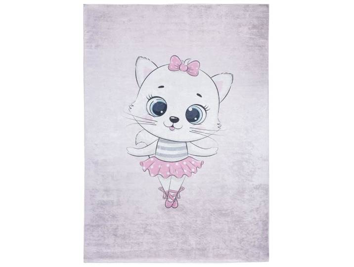 TAPISO Tapis Chambre Enfant Poil Court Antidérapant EMMA Rose Clair Noir Chatte Intérieur 120x170 cm