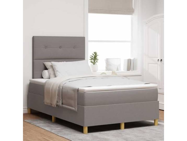 RJPLMFV Stoffbett, Taupe, 120 x 200 cm, mit verstellbarem Kopfteil Holzlattenrahmen inklusive, Taschenfederkernmatratze, robuste Füße, modernes Schlafzimmerdesign