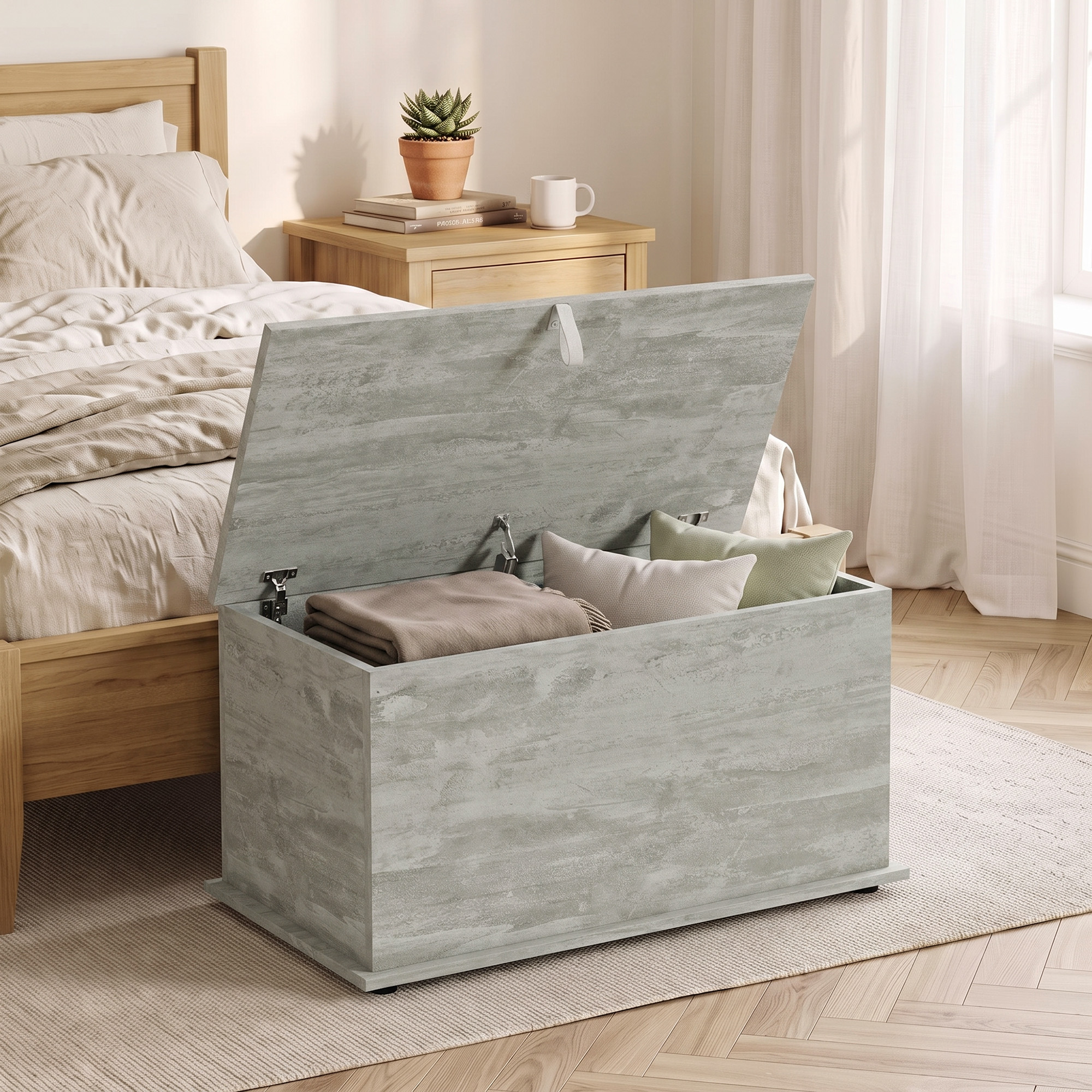 Homcom Cassapanca contenitore con cerniere di sicurezza, 80x40x45 cm, grigio   Aosom Italy