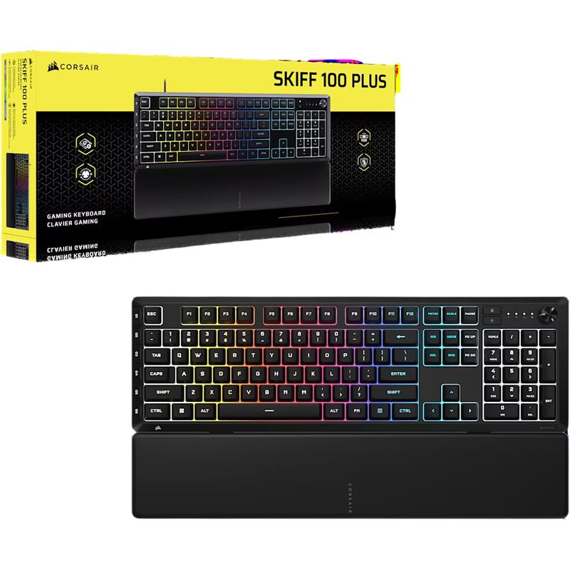 Corsair SKIFF 100 PLUS Wired RGB Membrane Gaming Keyboard, 10-Zoned RGB LED