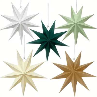 Uplift Curations 5 Pack Christmas Hanging Ornaments Paper Star Tree Decorations Colorful Xmas Party Decor For Holiday Home mixed Color 5pcs