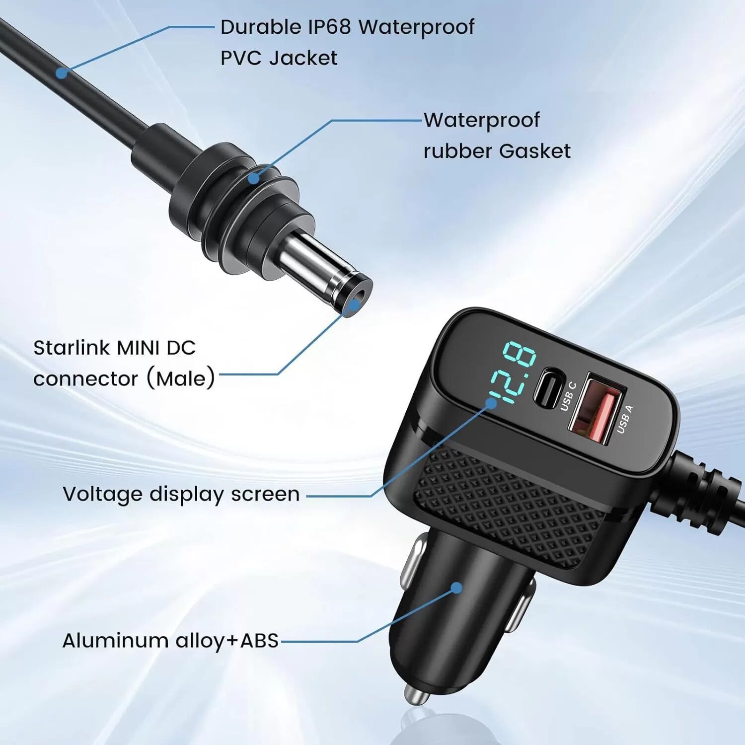 INF Star Mini Starlink 12V-24V Auto-Zigarettenanzünder-Adapter