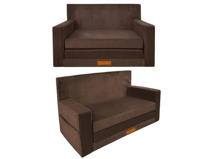 Leanbe 3in1 Kindersofa, Cord Spielsofa, Schlafsofa und Klappsofa, Personalisierbar, EU-Herstellung, (Braun)