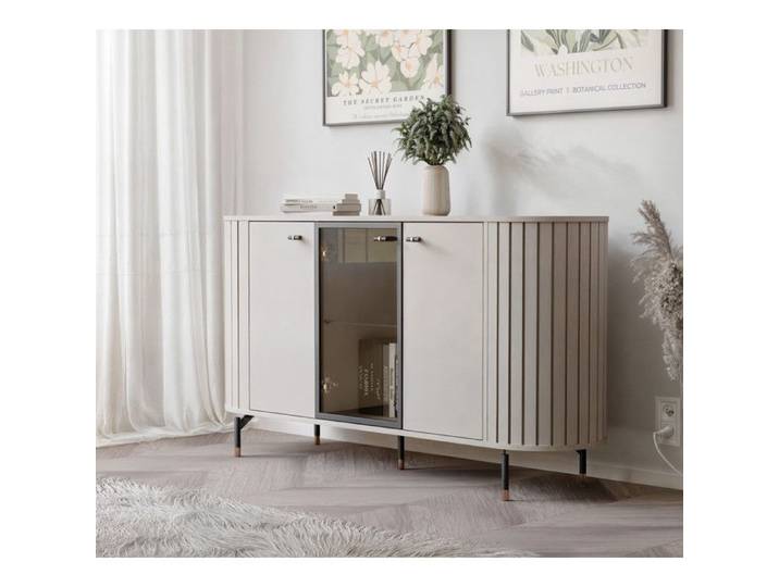 Commode Salon avec Vitrine SENTO - Commode Chambre - 190x40x81 cm - 3 portes - Cachemire