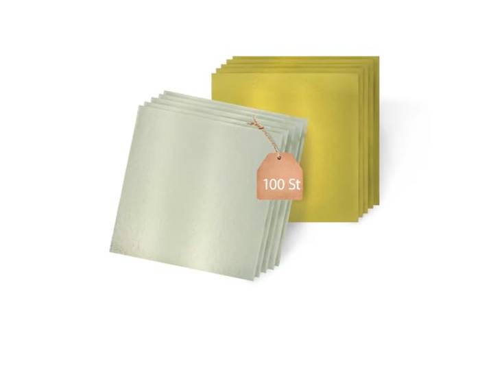 KITCHENDREAM Cake Board Set, Kuchenplatte, Eckig, Gold und Silber, 3 mm dicke Pappe, zum Servieren und Transportieren von Kuchen und Torten, auch für Party-Buffets, 100 Stk. 28x28cm