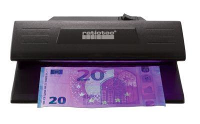 Geldscheinprüfer ratiotec® Soldi 120, für alle Währungen, mit 3 W UV-LED, L 185 x B 85 x H 79 mm, schwarz