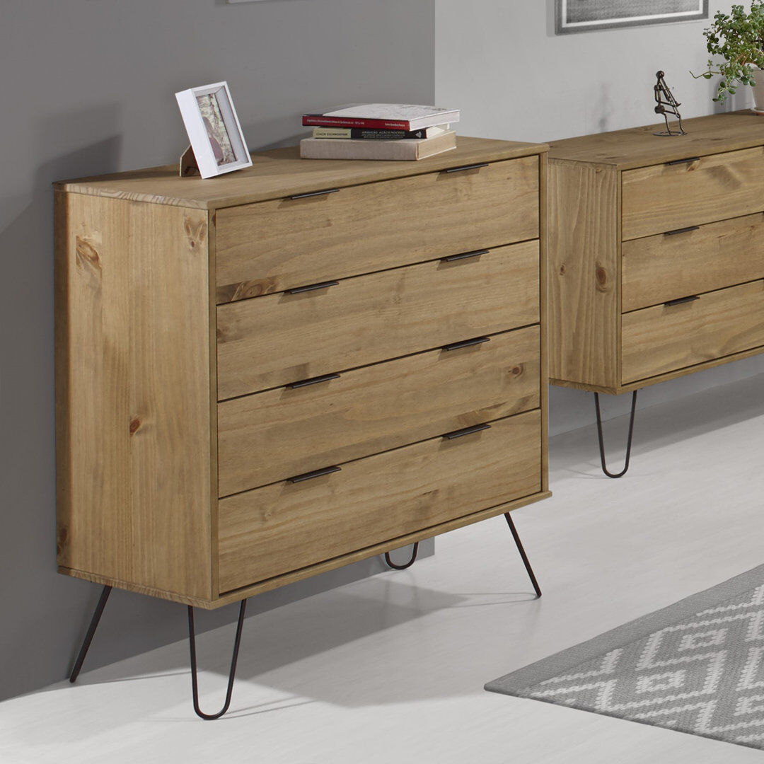 Hykkon Cashel 4 Drawer Chest of drawers, industrial design Tan;Brown 90.3cm H X 76.5cm W X 39.5cm D