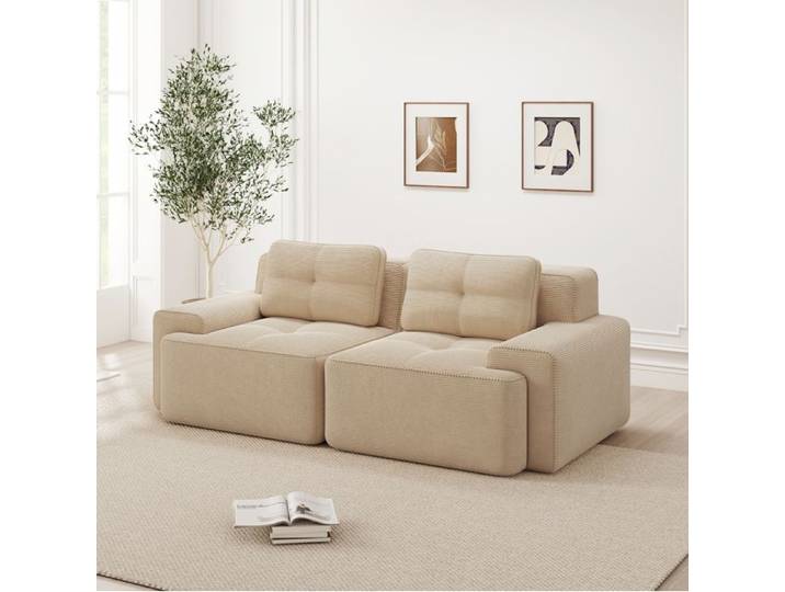 MEUBLIV Canapé modulable convertible en couchage avec base antidérapante 204x104x69 cm velours beige sans montage