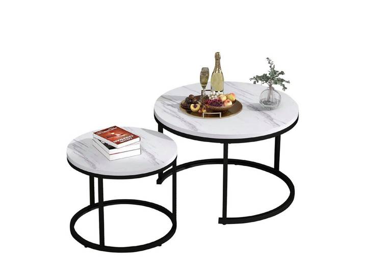 SOFTWEARY Couchtisch Beistelltisch, Sofatisch, Kaffeetisch, Wohnzimmertisch, Satztisch (2er-Set), rund