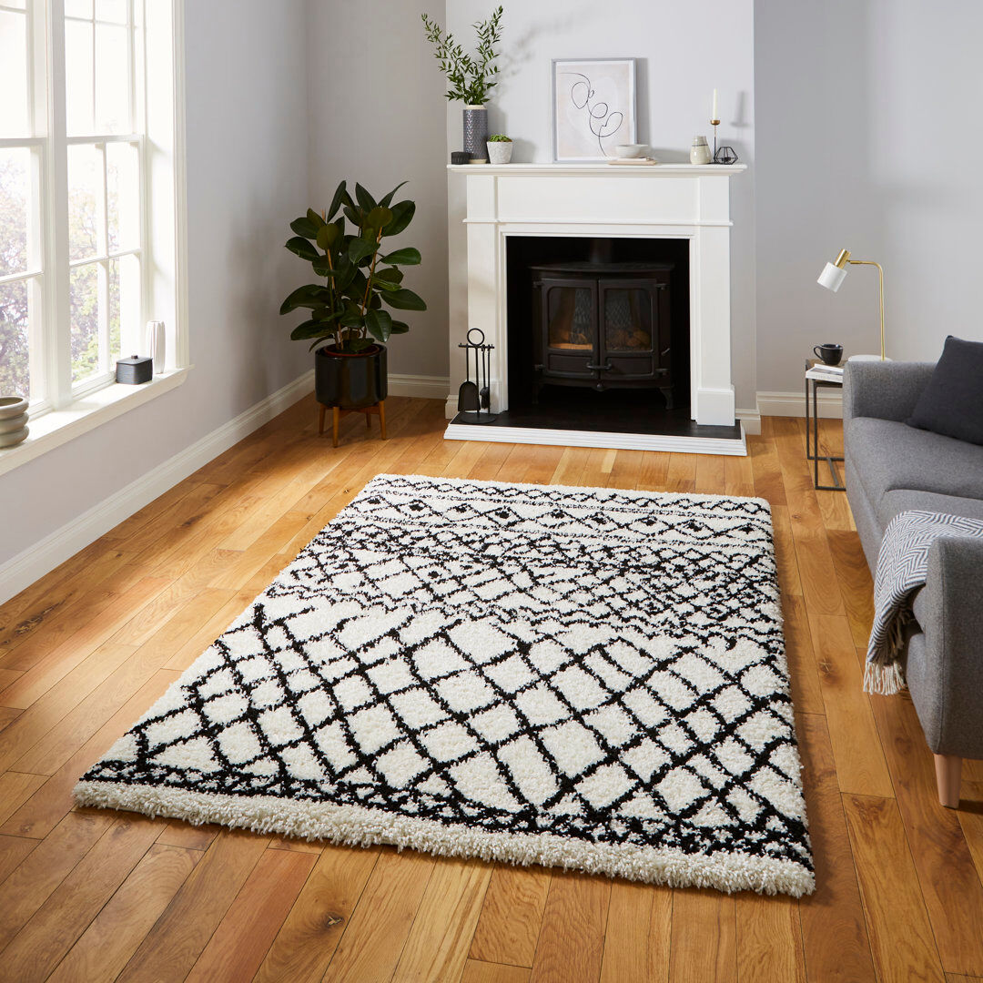 Gracie Oaks Genevrier area rug Machine Woven Rectangle White Rectangle 120cm x 170cm