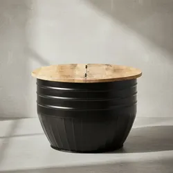 KADIMA DESIGN Industrial Couchtisch aus Mango Massivholz, Stauraum, Handgefertigtes Unikat