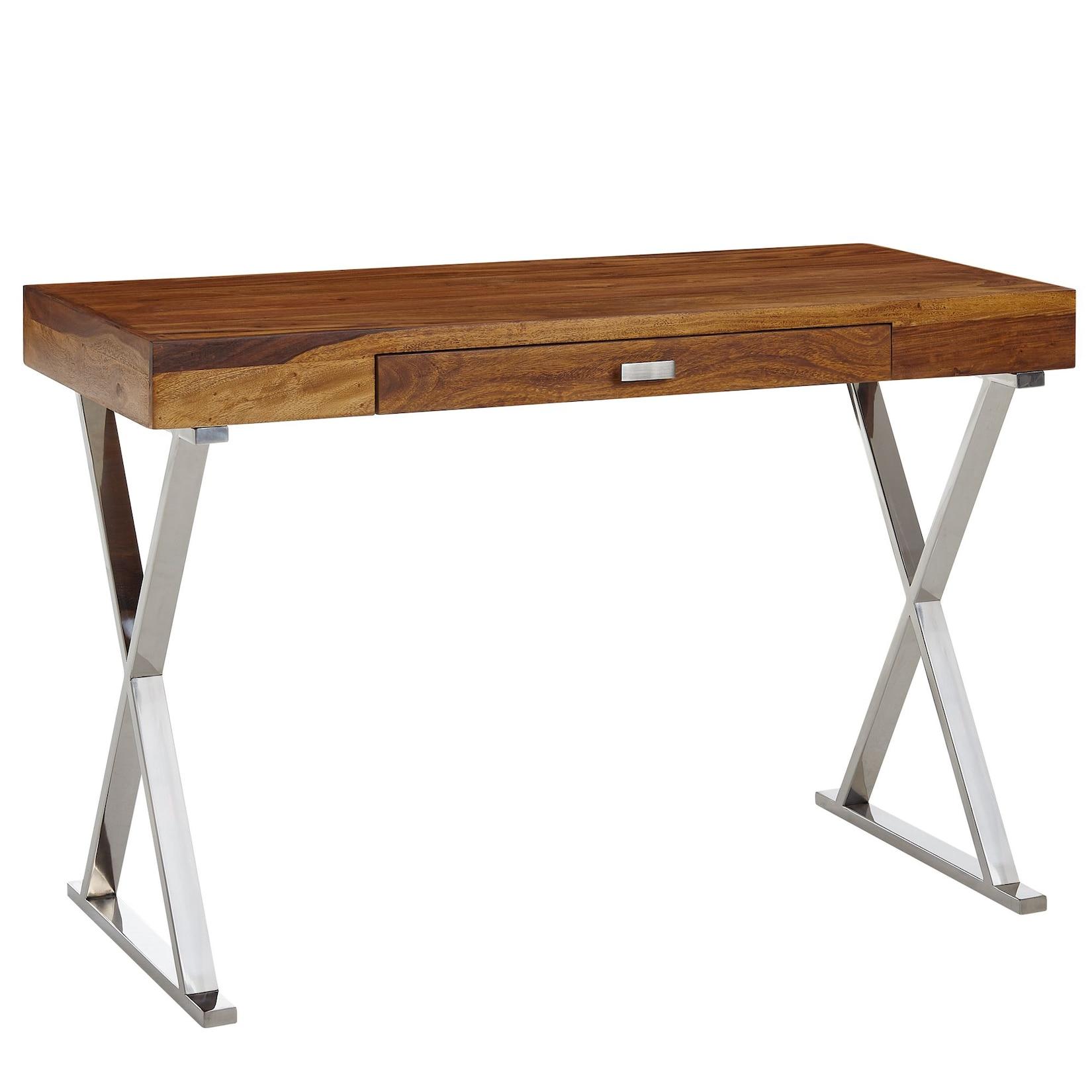 KADIMA DESIGN Massiver Sheesham-Schreibtisch mit X-förmigem Metallgestell, 120x55x78 cm
