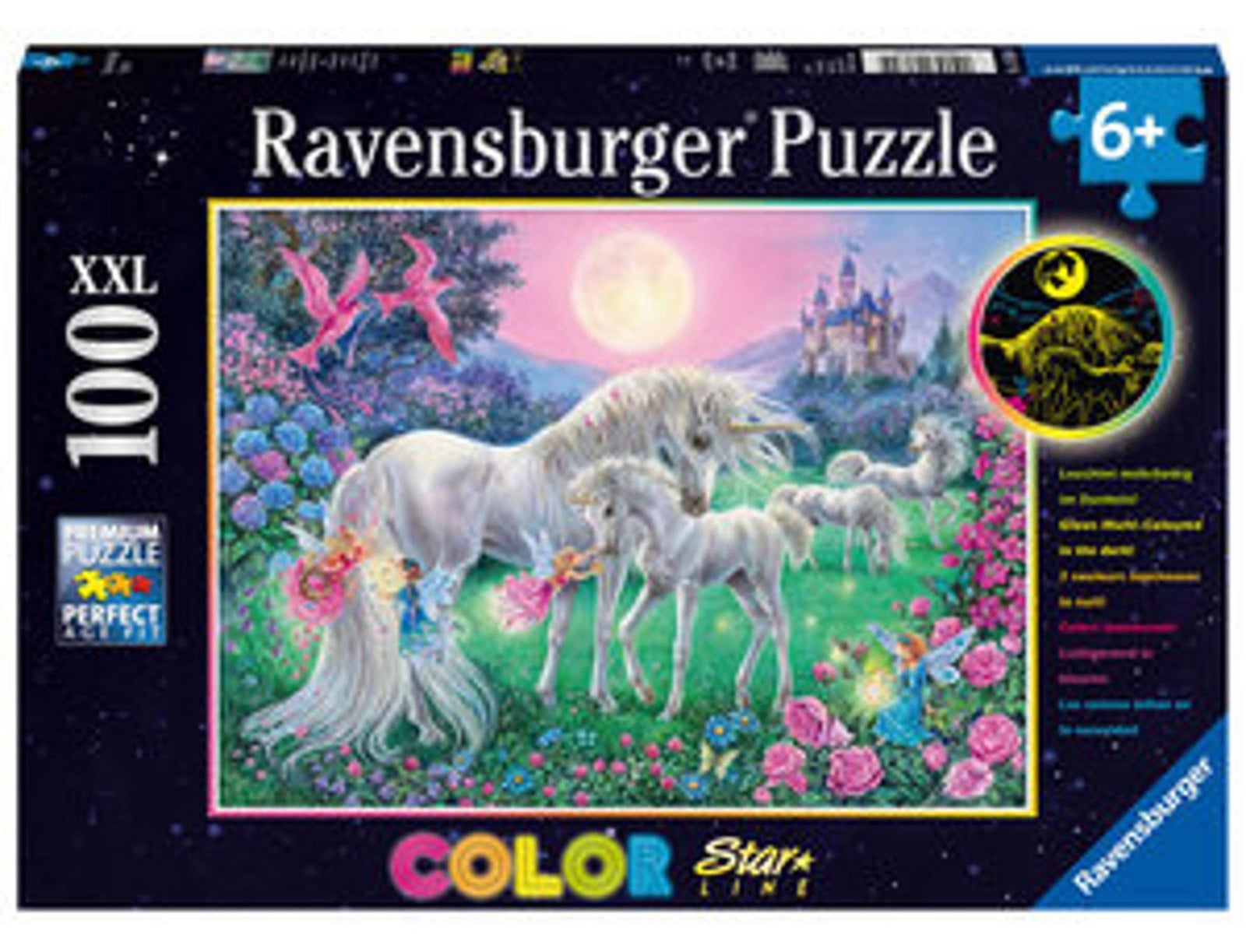 Ravensburger kinderpuzzel Star Line Eenhoorns in het maanlicht 100 stukjes XXL